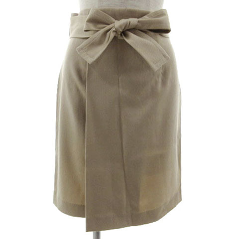 ボールジー BALLSEY スカート ストレート ラップ風 ミディ丈 リボンベルト 日本製 ウール混 ベージュ系 ベージュブラウン 32拍卖