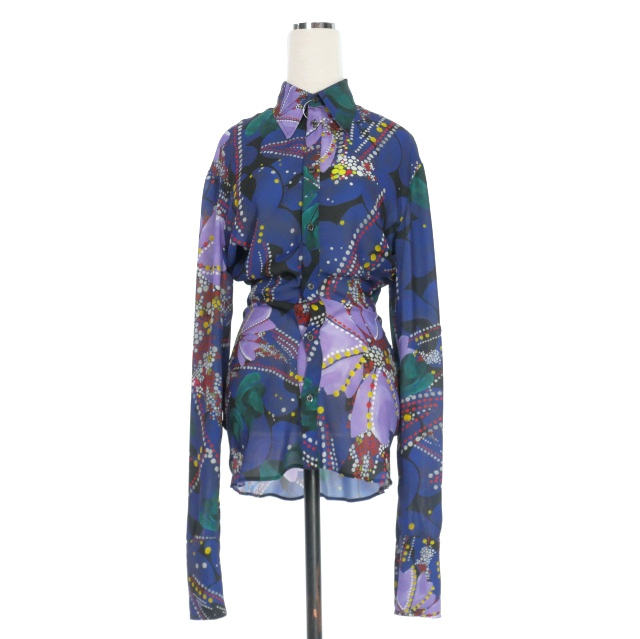 ディースクエアード DSQUARED2 22AW Retro Blossom Poly Chiffon Shirt 総柄 ロングスリーブシャツ ブラウス 長袖 38 ネイビー S72DL0711拍卖