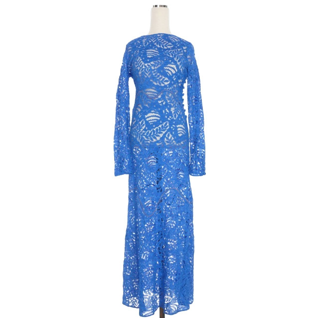 未使用品 マルニ MARNI 22AW レース ロングワンピース ドレス 長袖 40 ブルー 青 ABMA0893Y0 国内正規 レディース拍卖