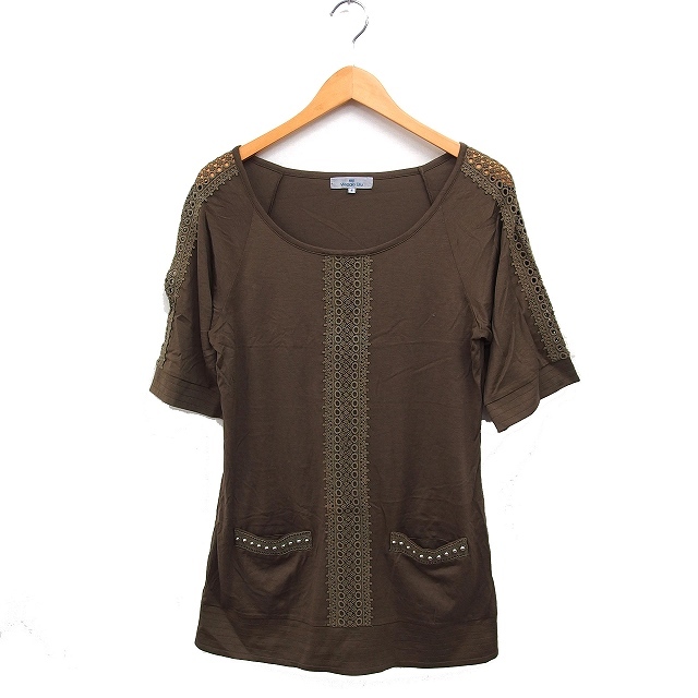 ビアッジョブルー Viaggio Blu レース チュニック 五分袖 ボートネック 無地 綿混 2 カーキ /FT22 レディース拍卖