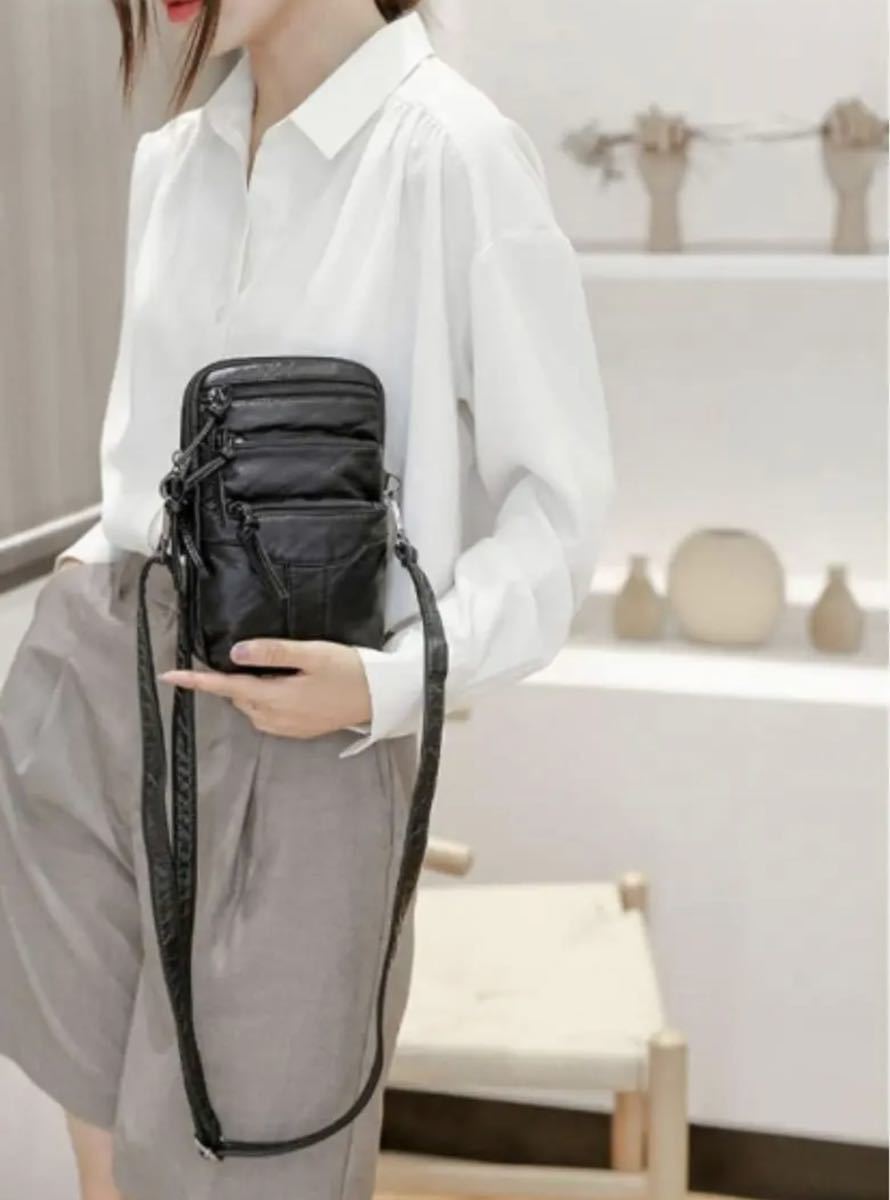 ショルダーバッグ スマホポーチ 男女兼用 携帯ポーチ スマホポシェット 斜めがけ ブラック拍卖