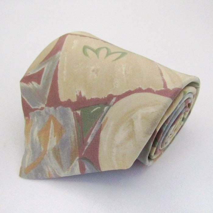 クレージュ ブランド ネクタイ 総柄 パネル柄 幾何学模様 シルク イタリア製 メンズ ベージュ courreges拍卖