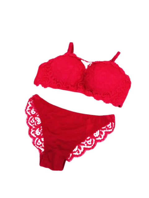 in0330-2 ○送料無料 新品 レディース ブラ ショーツ セット サイズ32 レッド ノンワイヤー レース 透け感 ストレッチ 花柄 インナー 肌着拍卖