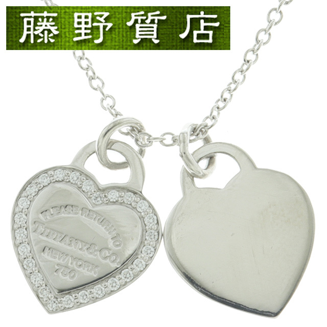 (新品仕上げ済)ティファニー TIFFANY リターントゥ ダブル ハート タグ ダイヤ ネックレス ペンダント K18 WG × ダイヤ 8523拍卖