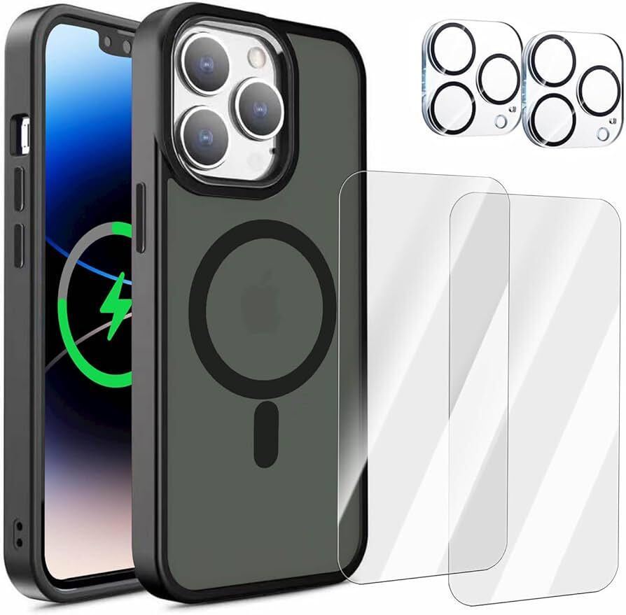 d-682cDraFixit iPhone 14 Proケース MagSafe対応 ミリタリーグレード 耐衝撃保護ケース(ブラック) フィルム2枚+カメラフィルム2枚拍卖