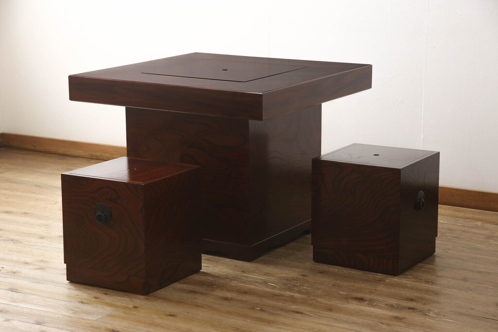 R-067455 中古 美品 希少モデル 岩谷堂箪笥 菊幸作 囲炉裏テーブルと椅子のセット(イス、スツール、木製火鉢、ダイニングテーブル)拍卖