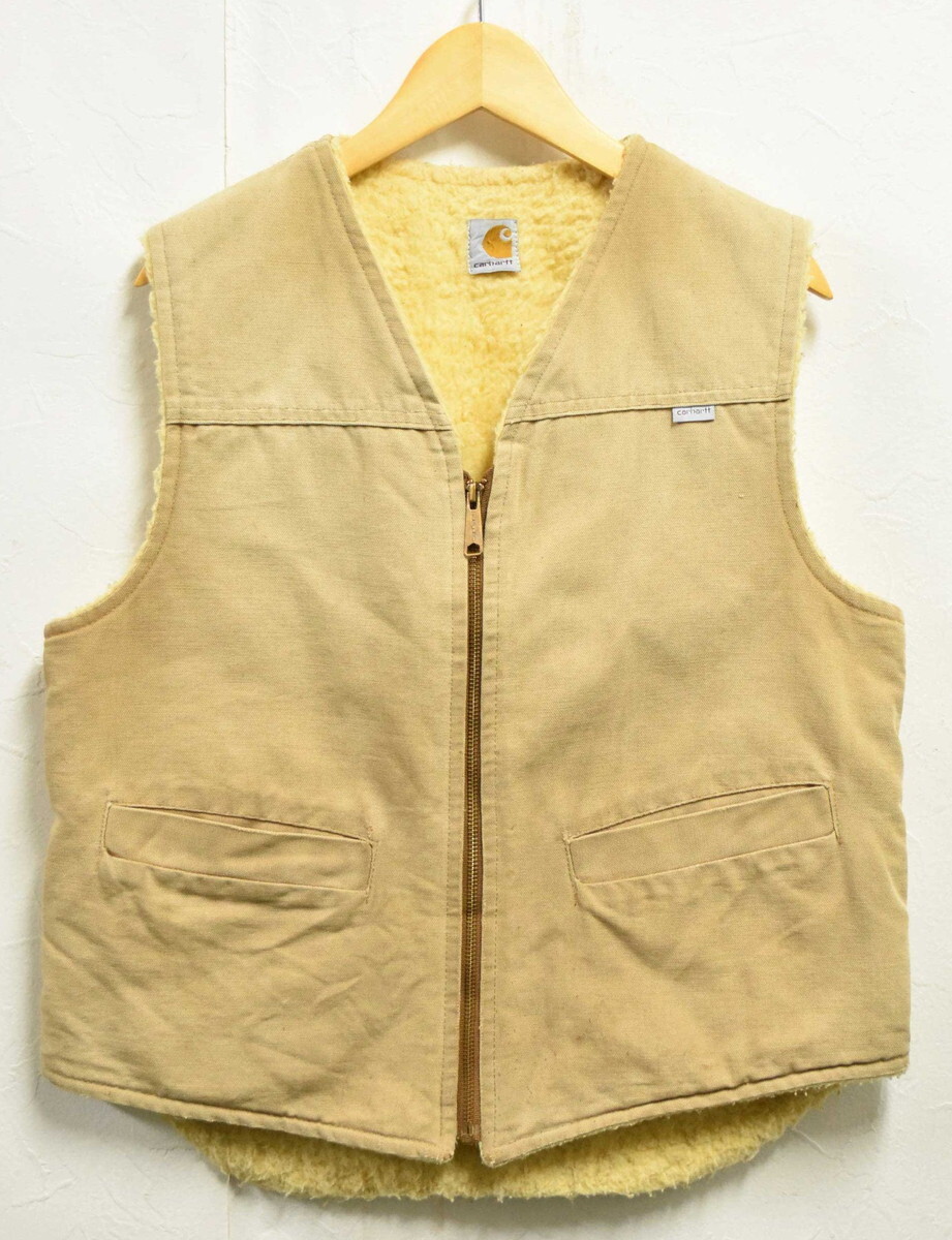 USA製 Carhartt カーハート 裏ボア ダック地 ワークベスト キャメルブラウンダック メンズM(35263拍卖