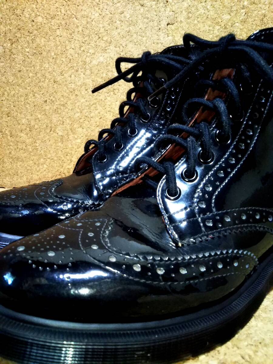 【Dr.MARTENS】ドクターマーチン アフレック ブローグブーツ UK7 (26cm ) AFFLECK BROGUE BOOT ウイングチップ ブラックパテント【良品】拍卖