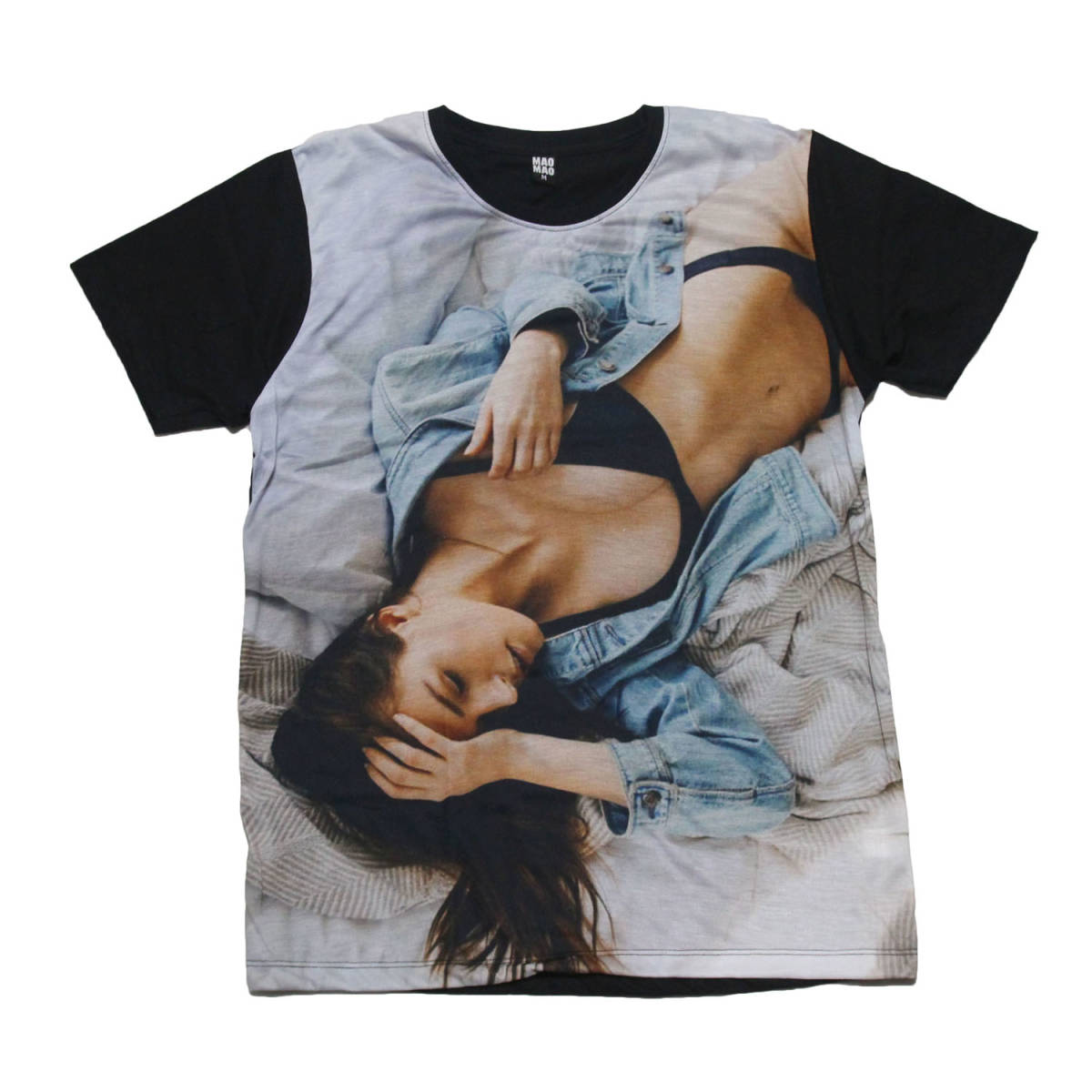 セクシーガール 下着姿 エロかっこいい ベッド ホットガール おしゃれ ストリート系 おもしろTシャツ メンズ 半袖★tsr0587-blk-l拍卖