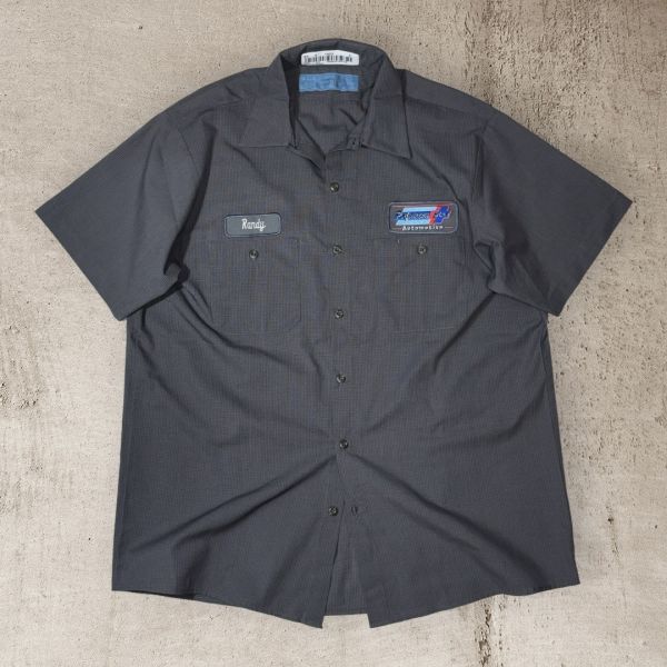 ★Performaue plus Automotive刺繍ワッペン★ CINTAS 半袖ワークシャツ sizeL グレー系チェック柄 シンタス 古着 洗濯 プレス済み w1470拍卖