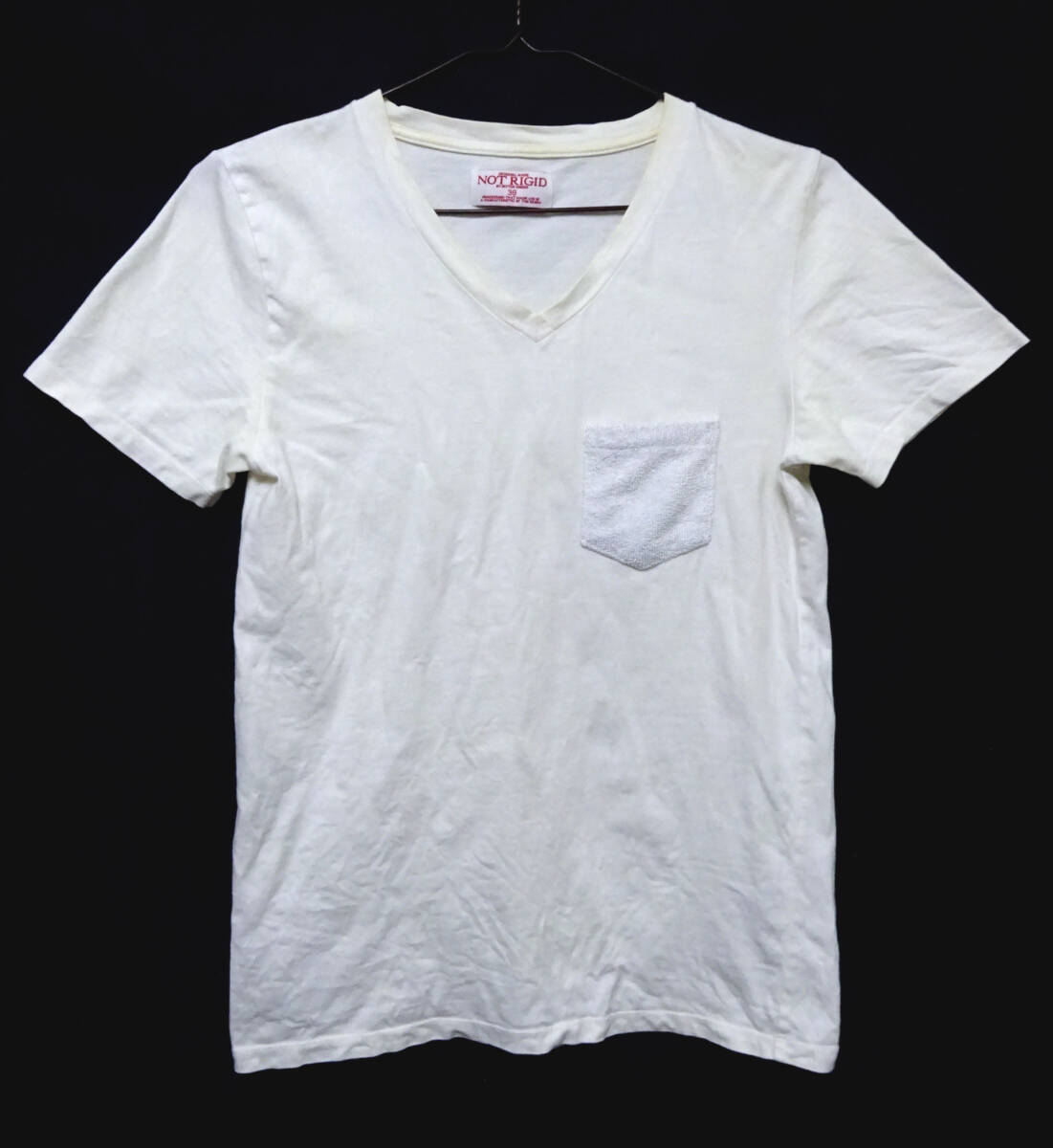 ●NOT RIGID BY BITTER ENDER ノットリジッド ビターエンダー / Vネック・コットン・ポケット半袖Tシャツ・生成り色・サイズ:38 / USED拍卖