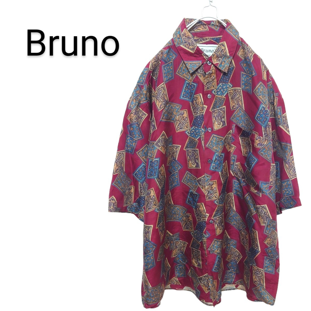 【Bruno】総柄 カード模樣 シルクシャツ A-2050拍卖