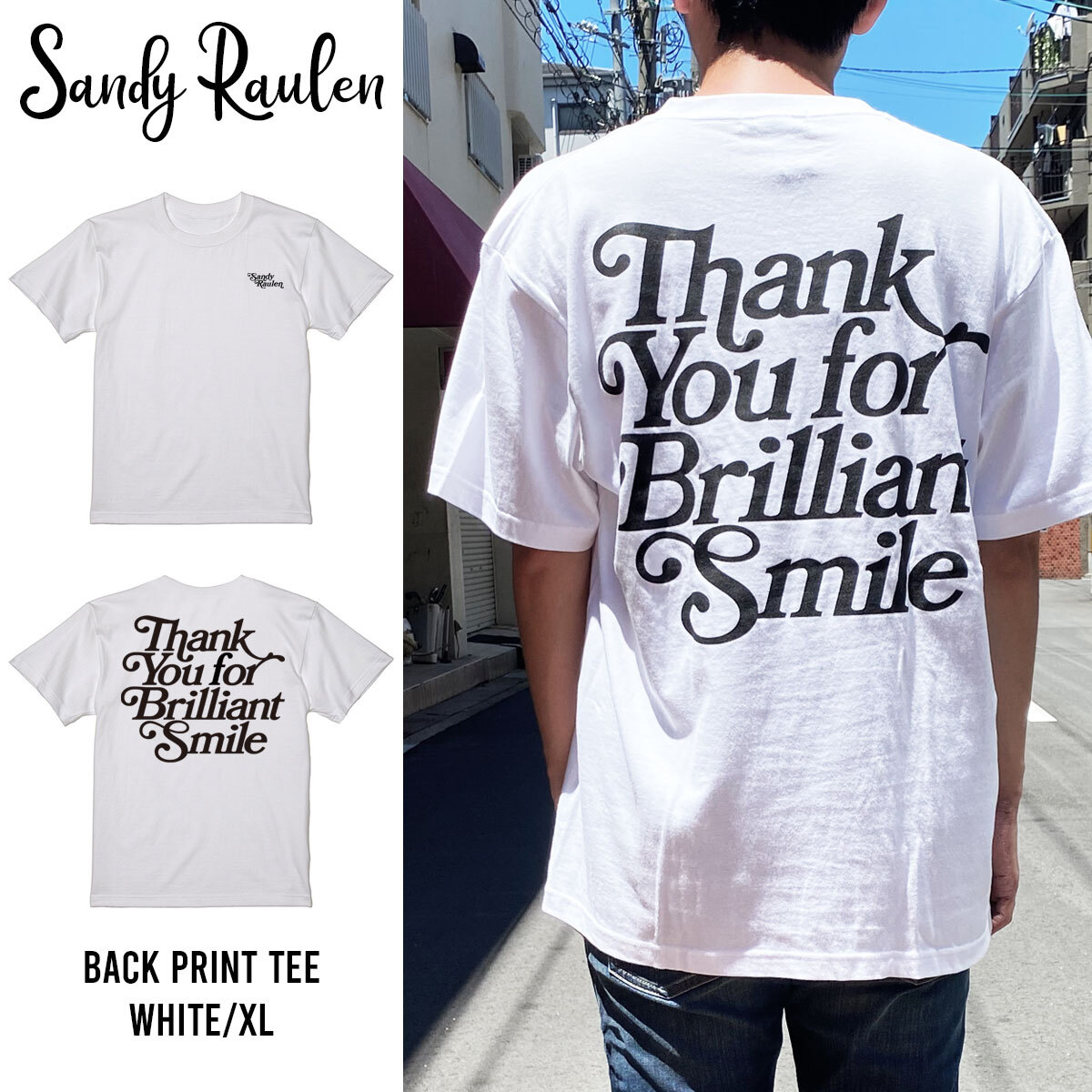 Sandy Raulen バックプリント ロゴ刺繍 Tシャツ ユニセックス 男女兼用 大きめサイズ ルーズフィット コットン ロゴデザイン シロ XL拍卖