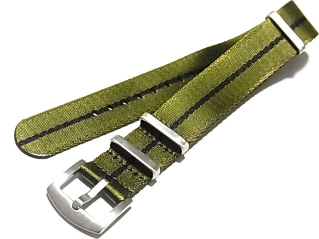 高品質ファブリック NATOタイプ 光沢 なめらか素材 軍緑+黒 20mm 28NTFAB11拍卖