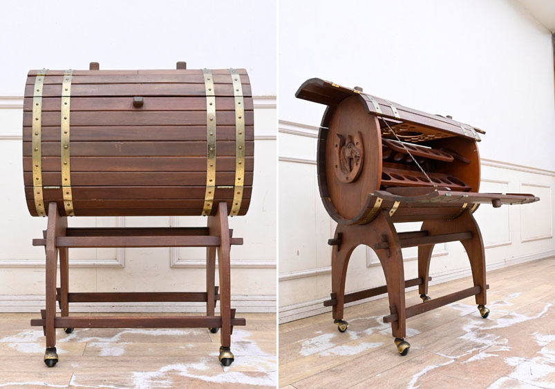 MV08 木製 樽型 ワインラック ワインセラー 洋酒ラック 洋酒サーバー インテリア オブジェ キャスター付拍卖