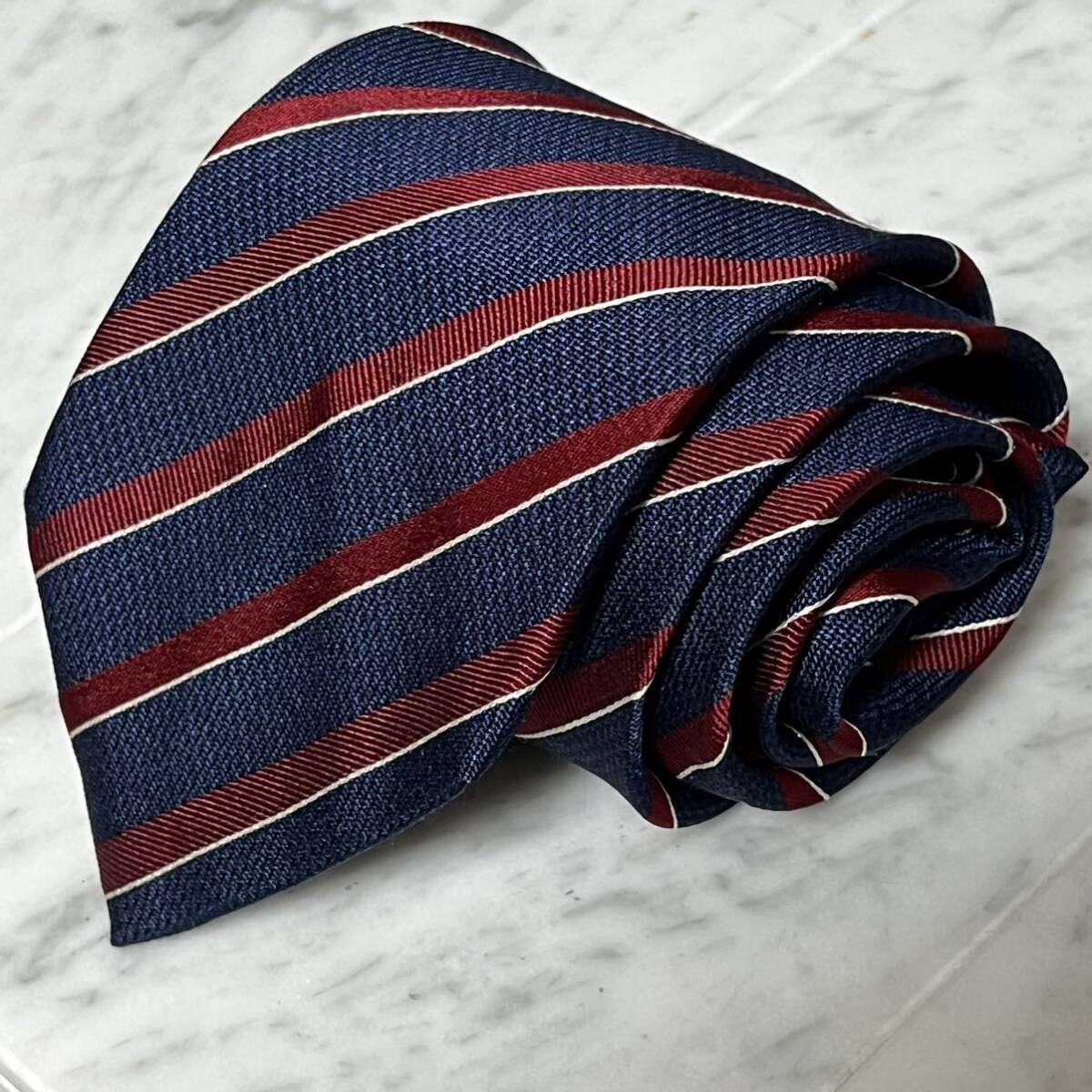 999円~ Aquascutum ネクタイ ストライプ ネイビー レッド系 (B6)拍卖