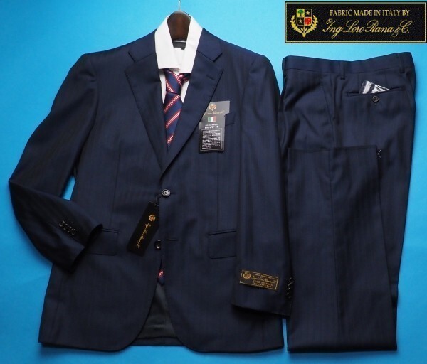 新品12.9万円 大手百貨店扱い 秋冬『ロロピアーナ FOUR SEASONS 伊製生地』Super130S ウール100% 艶感 ストライプ スーツA4紺(B) 1012871拍卖