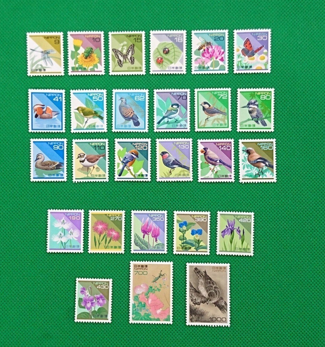 日本の自然/全26種 完品/極上美品/ヒンジ無/シワ無/シミ無/糊艶良好/1992-98 /シオカラトンボ-四季花鳥図/松鷹図/No.405拍卖