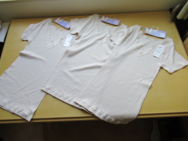 婦人綿100%半袖肌着・L寸・3枚・W831拍卖