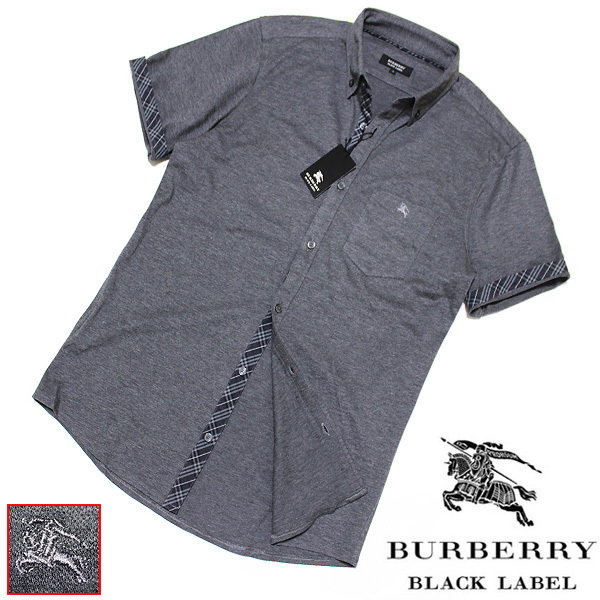 新品!3(L)【吸湿・速乾性◎】バーバリーブラックレーベル ホース刺繍×前立てノバチェック メンズ BD半袖シャツ■BURBERRY BLACK LABEL拍卖