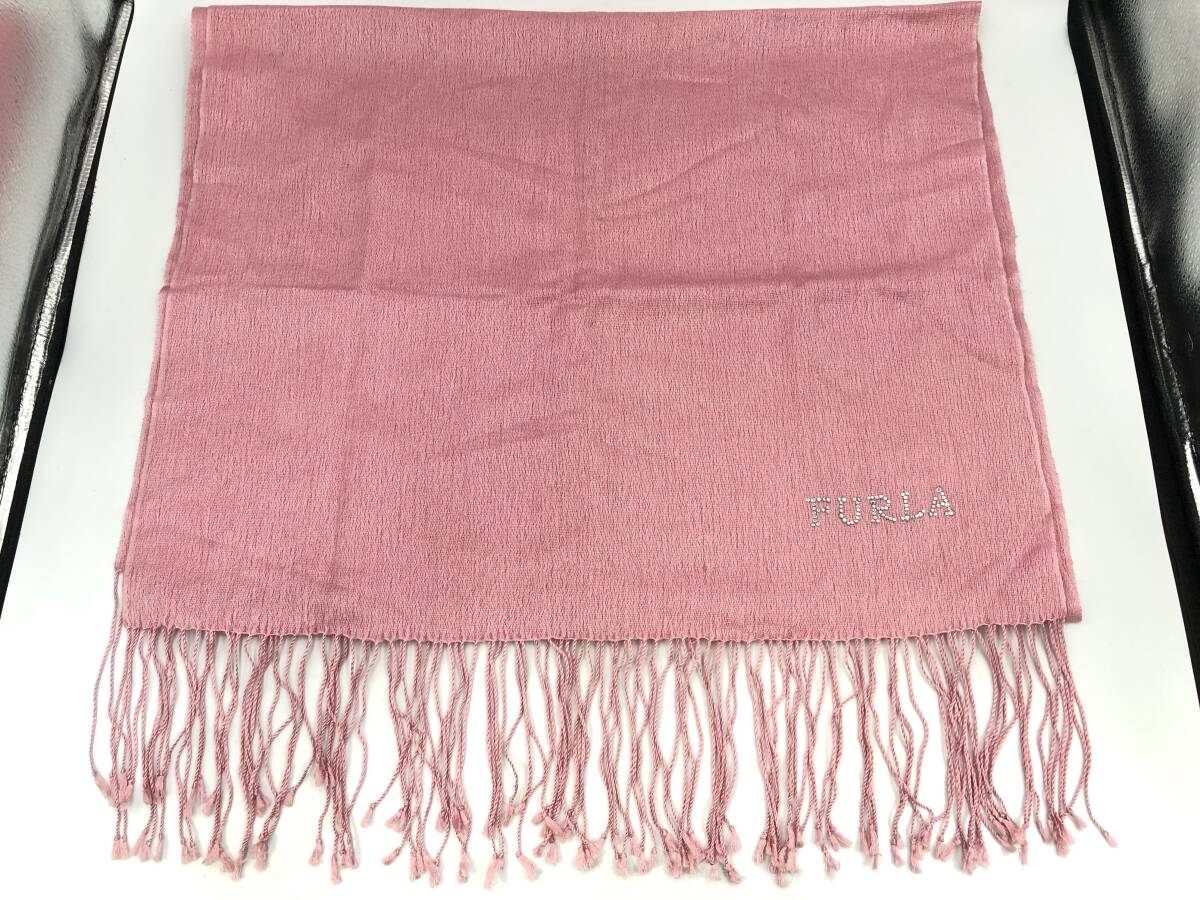 【FURLA】ストール ショール マフラー カシミヤ シルク ピンク 桃色 首巻 肩掛け レディース フルラ ムーンバット ラインストーン拍卖
