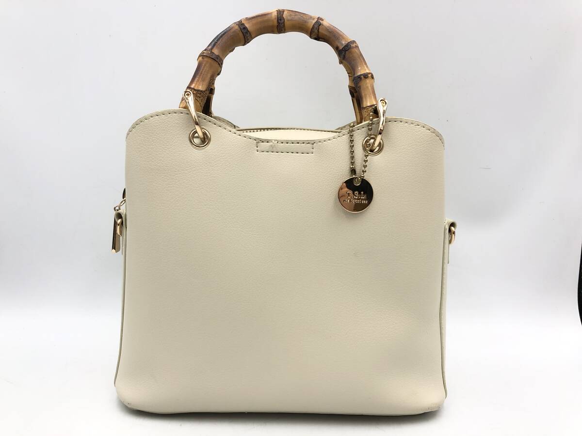 【Trysil】ハンドバッグ トライシル T.S.L バンブーハンドル 2wayバッグ アイボリー ホワイト系 白色拍卖