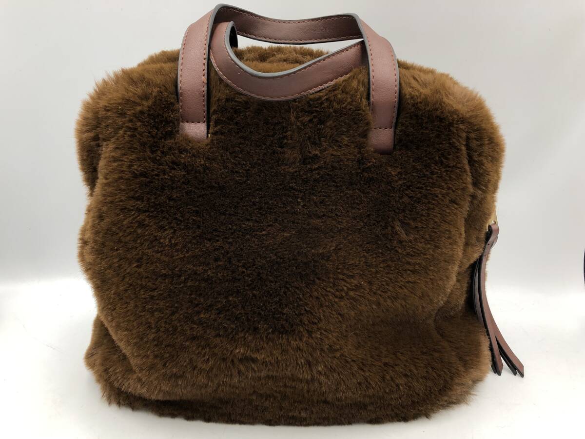★訳あり ハンドバッグ レディース ファーバッグ ノーブランド ブラウン系 茶色 レザー 金具ゴールド拍卖