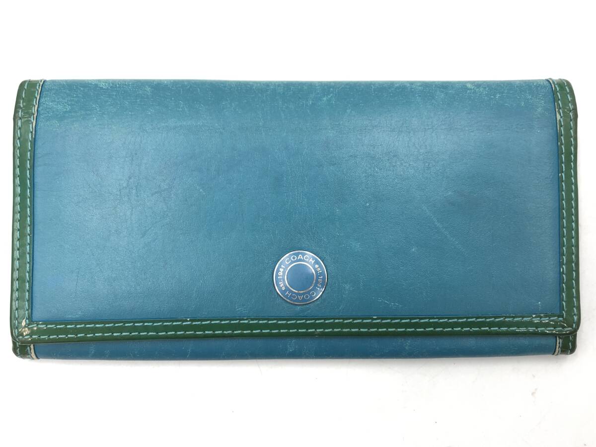 【COACH】長財布 ブルー系 レザー コーチ サイフ レディース 小銭入れ カード入れ拍卖