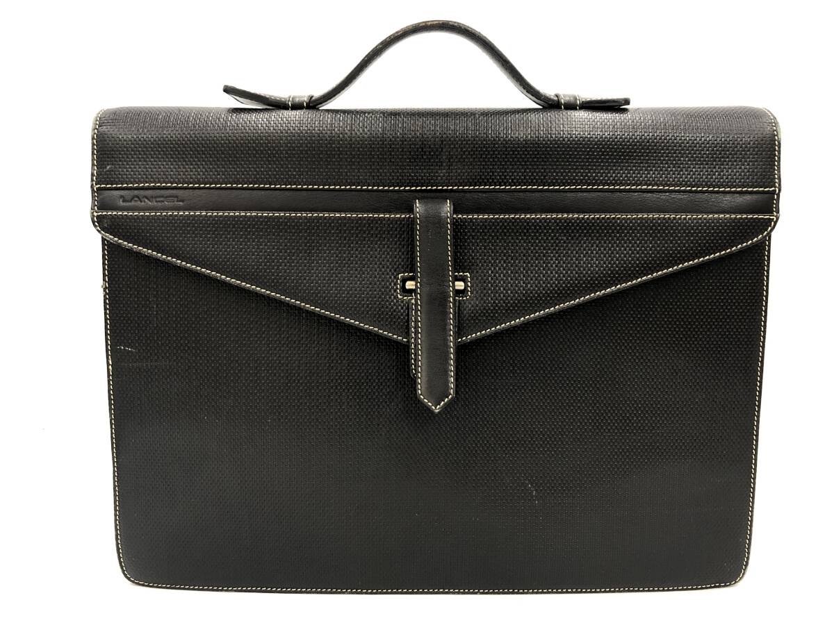 【LANCEL】イタリア製 ビジネスバッグ ハンドバッグ ランセル ブラック系 黒色 レザー 手提げ フォーマル拍卖