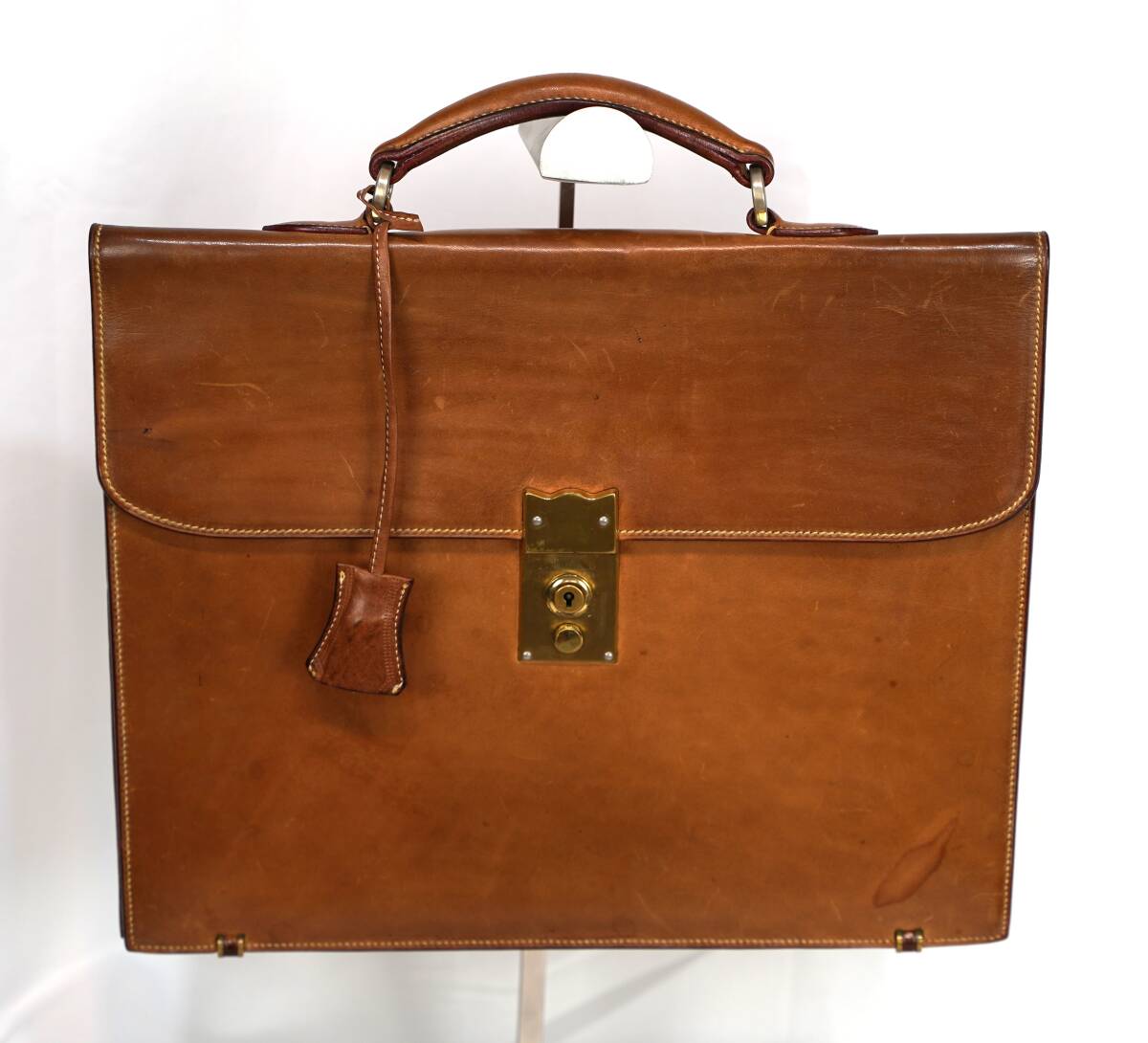 日本製 ブライドルレザー ブリーフケース ビジネス仕事ワークバッグ 鍵1本 ステッチ 逸品拍卖
