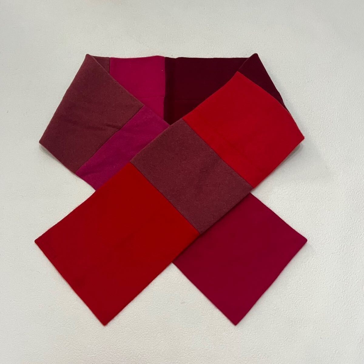 h517 美品 カシミヤ カシミア 100% cashmere ボーダー 切替 マフラー レッド ピンク拍卖