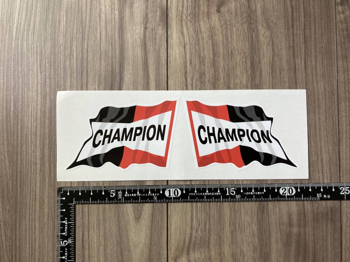 送料無料 Champion Wavy Flag チャンピオン フラッグ ステッカー ペアせット 93mm × 65mm拍卖