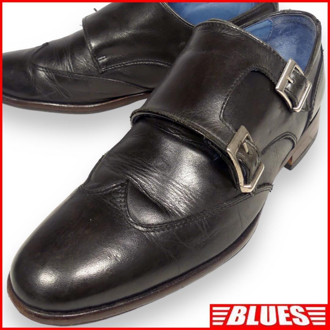 即決★イタリア製 Theory★25cm レザービジネスシューズ モンクストラップ セオリー メンズ 40 黒 ダブルモンクストラップ 本革拍卖