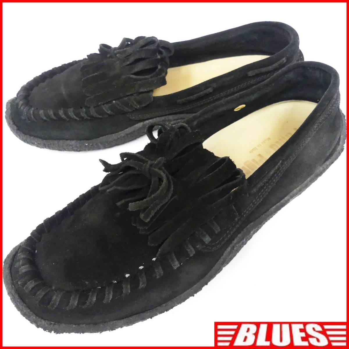 即決★イタリア製 PUNTO PIGRO★26cm レザーデッキシューズ プントピグロ メンズ 黒 スエード 本革 スリッポン 本皮 ローファー シューズ拍卖