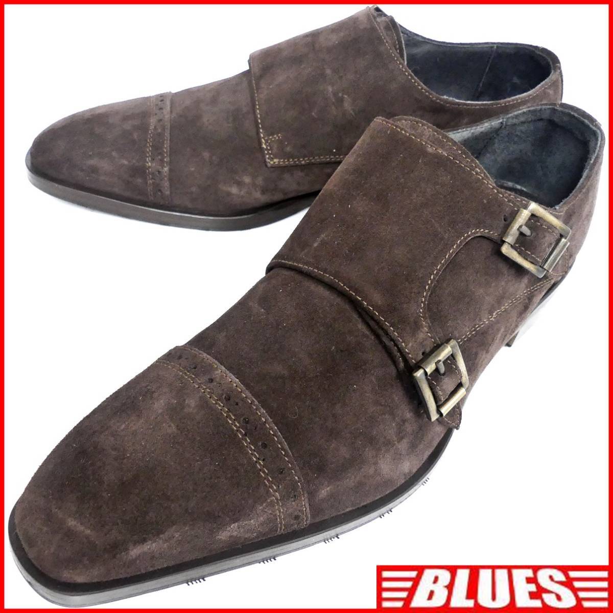 即決★イタリア製 CARLO MEDICI★26cm レザーモンクストラップシューズ カルロメディチ メンズ 42 茶 本革 ダブルモンクストラップ 本皮拍卖