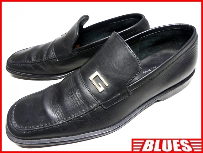 即決★イタリア製 GUCCI★25㎝ レザーバンプローファー グッチ メンズ 7 黒 ブラック 本革 ビジネスシューズ 本皮 スリッポン 革靴 ドレス拍卖