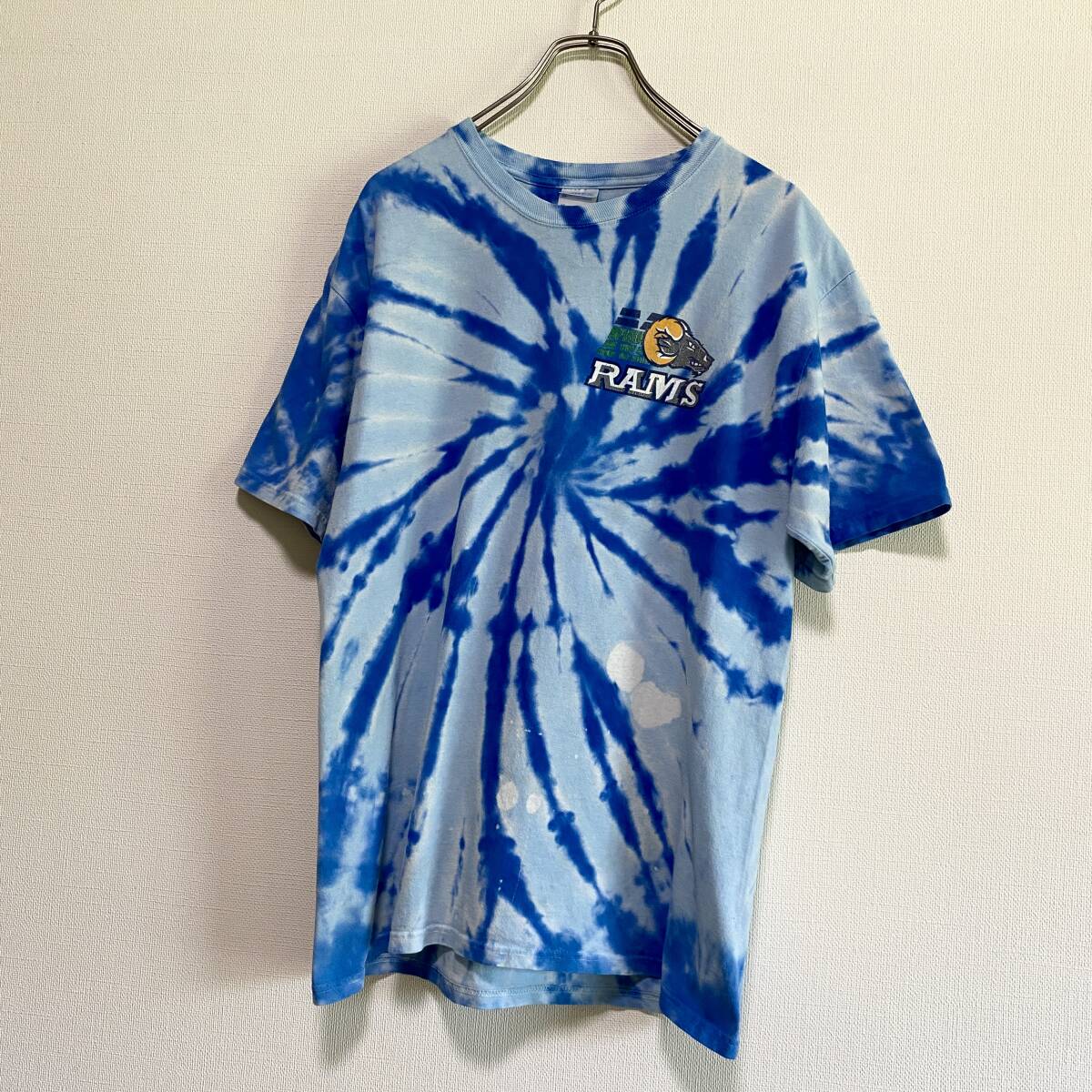 アメリカ古着 RAMS カレッジ タイダイ 半袖 Tシャツ スパイラル US古着 クルーネック Mサイズ 【I921】拍卖