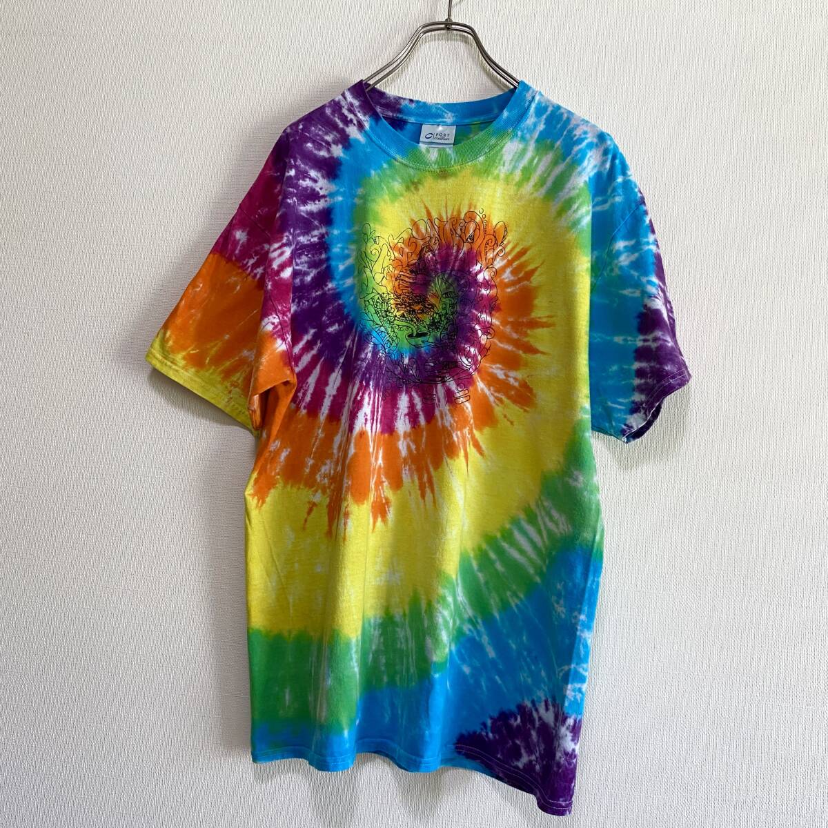 アメリカ古着 タイダイ 半袖 Tシャツ カラフル スパイラル プリント US古着 Lサイズ クルーネック 【I935】拍卖