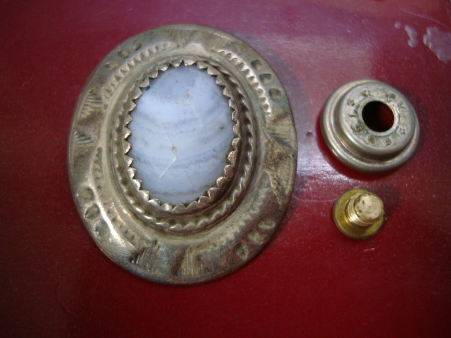 ブルーレースアゲート オーバル コンチョ スタンプワーク 金具付属 刻印なし拍卖