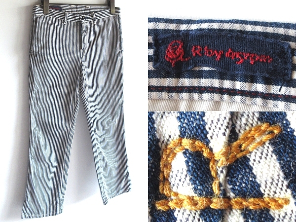 45rpm R刺繍 裾スリット ストレッチ コットン チェック クロップドパンツ 1 インディゴ ホワイト 藍 白 日本製 Umii908 Badou-R拍卖