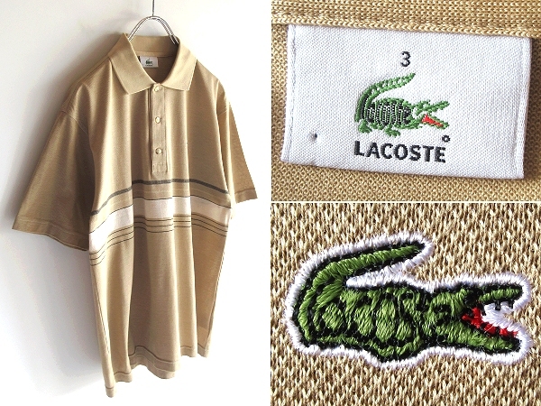 美品 希少 ビンテージ LACOSTE ラコステ PH980C ビームス別注元ネタロゴ 文字ワニ 鹿の子 ポロシャツ 3 ベージュ 大沢商会 ネコポス対応拍卖
