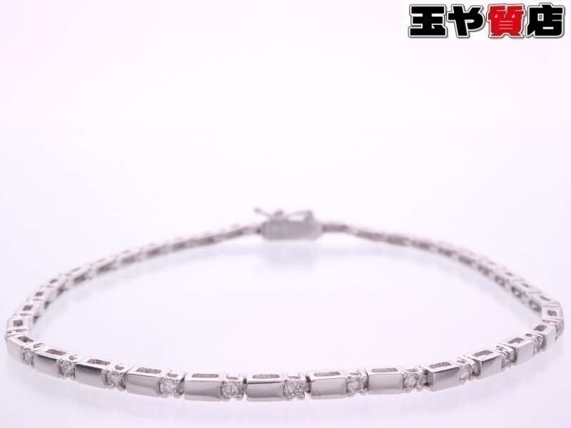 ダイヤ0.50ct デザインブレスレット K18WG ホワイトゴールド拍卖