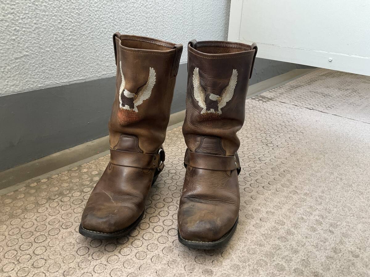 送料無料◎Harley Davidson ハーレーダビッドソン レザーリングブーツ ブラウン拍卖