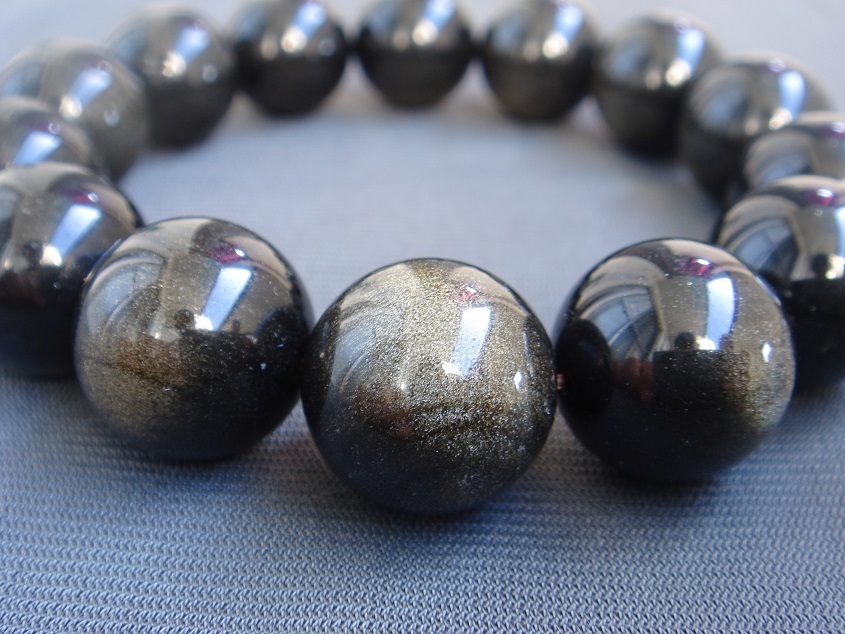 ☆風水,お守り,超希少,特大天然ゴールドオブシディアン金耀石ブレスレット15.5mmSP1拍卖