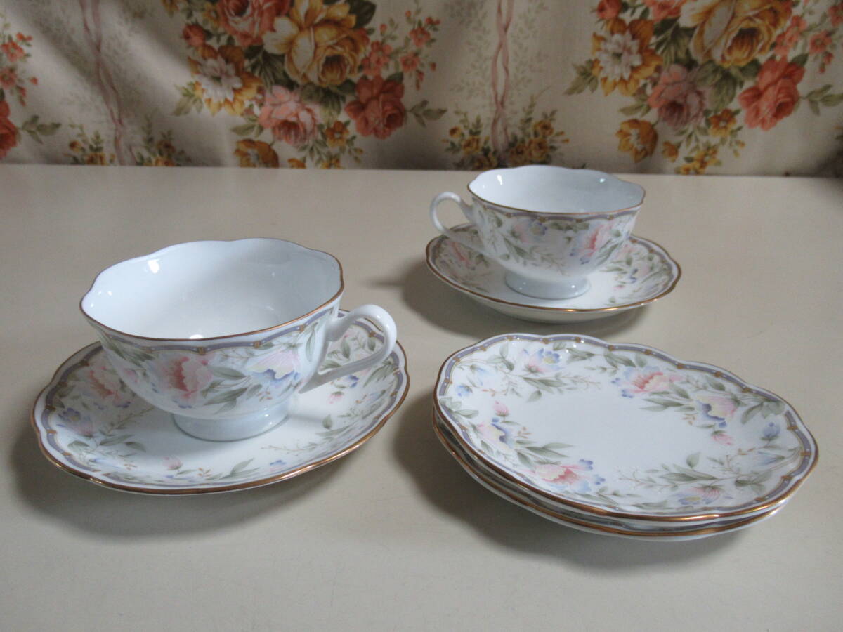 R6 07★ナルミ 【カップ&ソーサー 2客・だ円皿2枚】セット 長期保管品拍卖