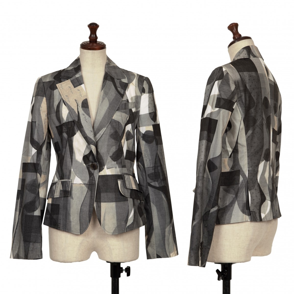 ポールスミス ブラックPaul Smith BLACK コットングラフィックプリントジャケット グレー白黒40拍卖