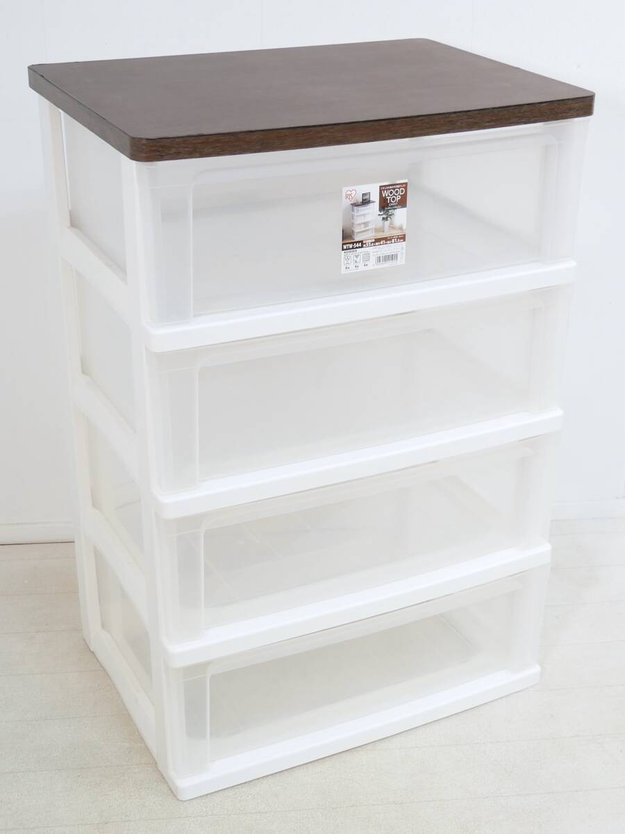 ■アイリスオーヤマ◇木天板 4段 チェスト☆ブラウンオーク/ホワイト【WTW-544】■拍卖