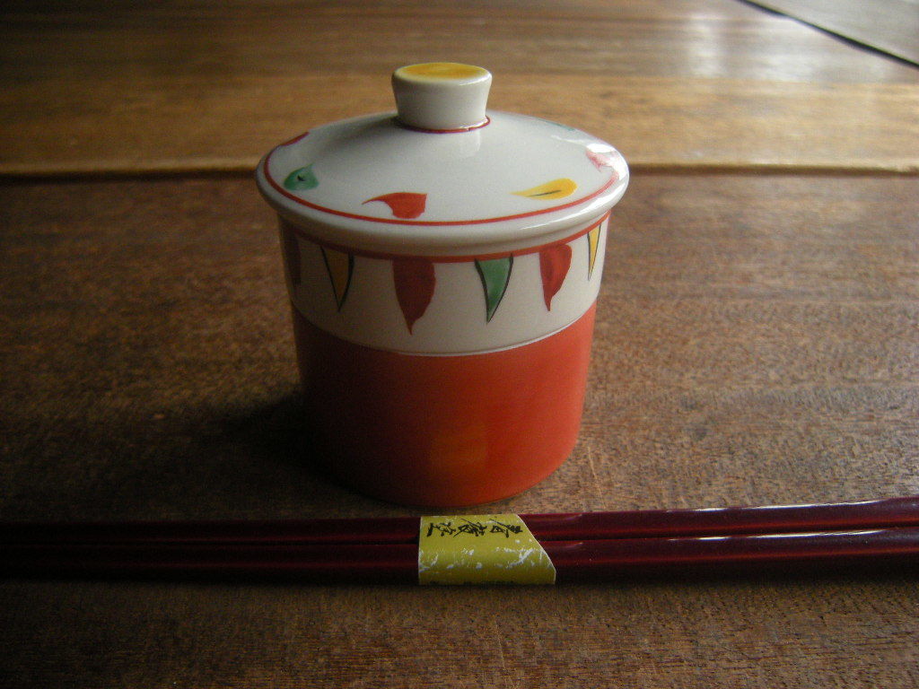 料亭うつわ◇現品限り【新品*廃番】手描き 朱巻 蓋物 二重(2段)薬味入れ(6㎝x8㎝)1個から *掘り出し物*拍卖