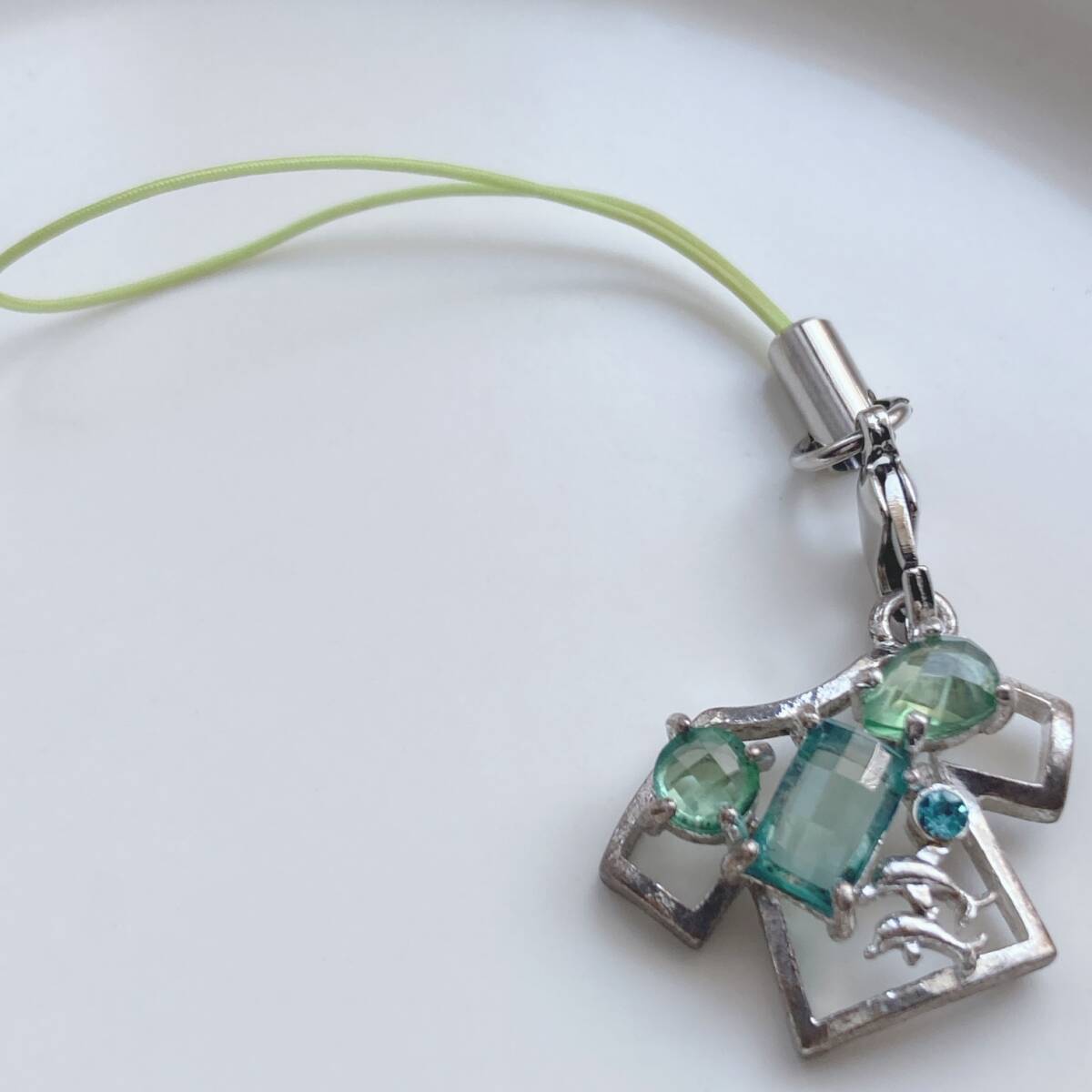 ストラップ キラキラ大粒 ビジュー ストーン グリーン シルバー アクアマリン☆japan Vintage k0563拍卖