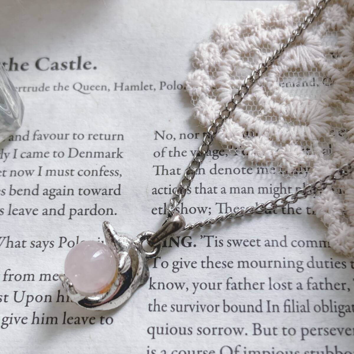 ヴィンテージネックレス パワーストーン ドルフィン イルカ ピンク シルバー ペンダント☆Vintage jewelry accessories japan k0635拍卖